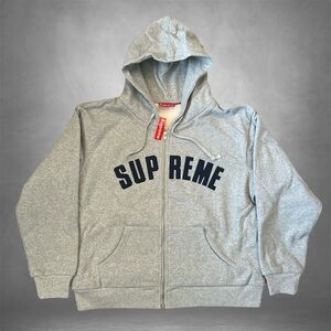 Gray Supreme Zip Up Hoodie